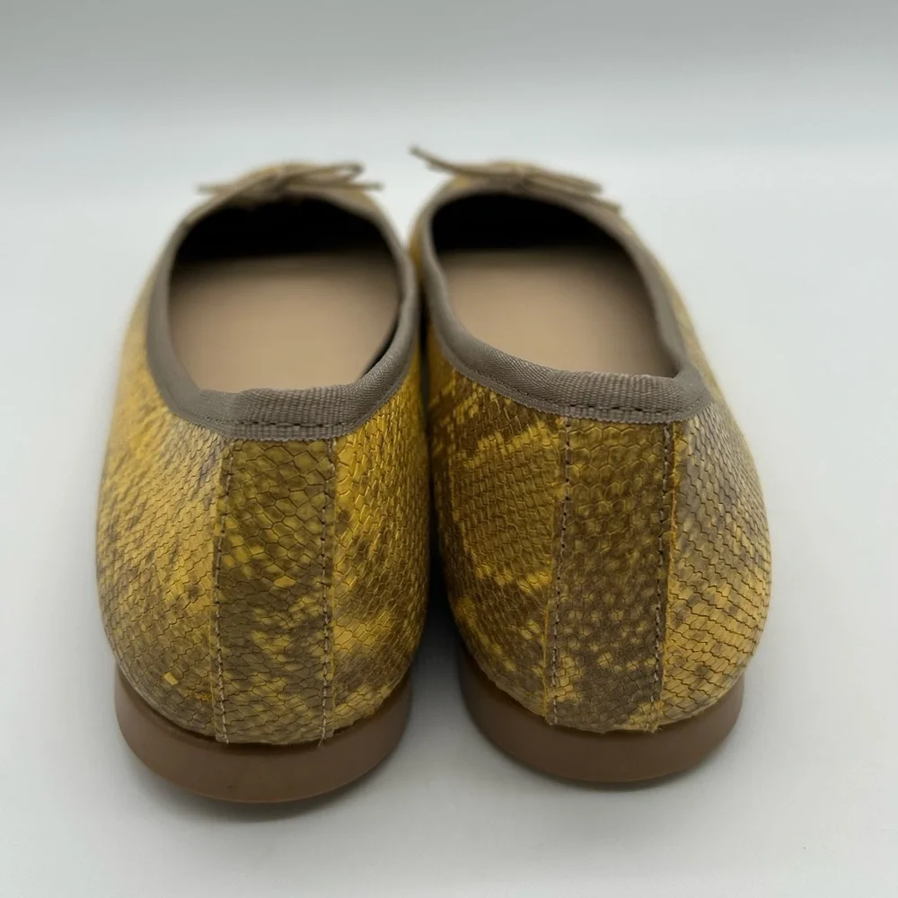 Helene Rouge Made in Spain Snake Embossed Leather Ballet Flats Yellow EU 38 NWT